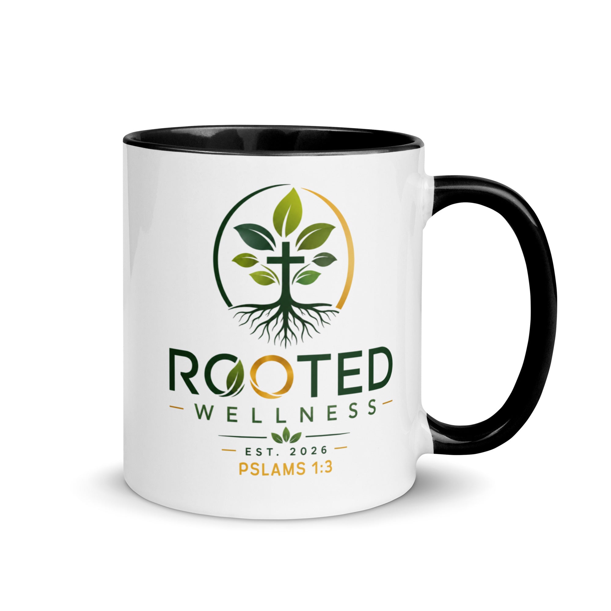 Mug With Color Inside ceramic mug — ceramic mug with color inside custom Rooted Wellness coffee mug, packaging angle view