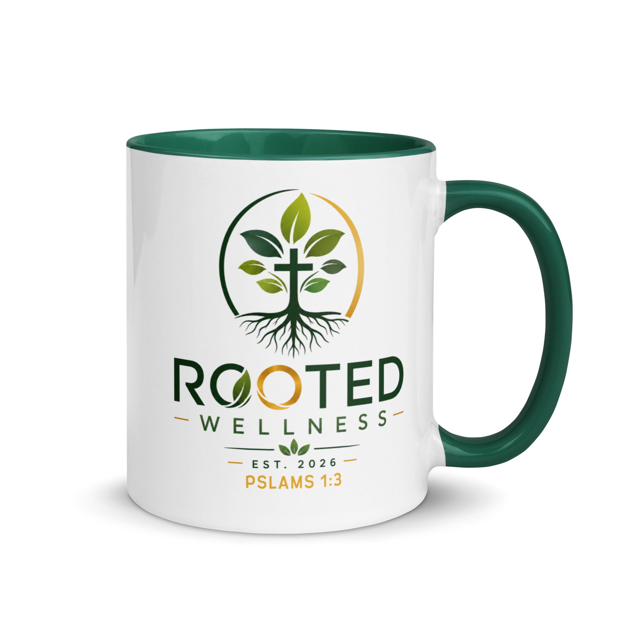 Mug With Color Inside ceramic mug — ceramic mug with color inside custom Rooted Wellness coffee mug, packaging angle view